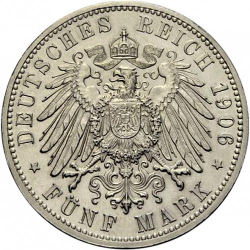 5 Mark Reverse Image minted in GERMANY in 1906 (1871-18 - Empire BADEN)  - The Coin Database