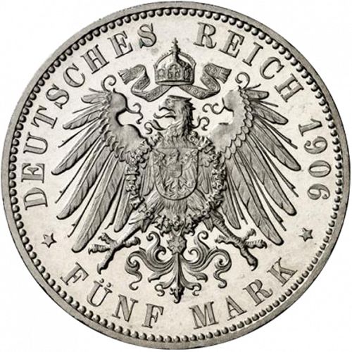 5 Mark Reverse Image minted in GERMANY in 1906J (1871-18 - Empire BREMEN)  - The Coin Database