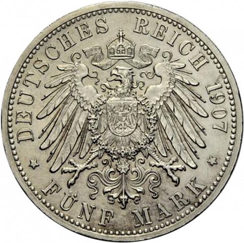 5 Mark Reverse Image minted in GERMANY in 1907 (1871-18 - Empire BADEN)  - The Coin Database