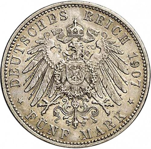 5 Mark Reverse Image minted in GERMANY in 1907D (1871-18 - Empire BAVARIA)  - The Coin Database