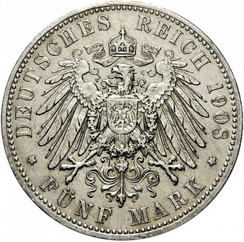 5 Mark Reverse Image minted in GERMANY in 1908D (1871-18 - Empire SAXE-MEININGEN)  - The Coin Database