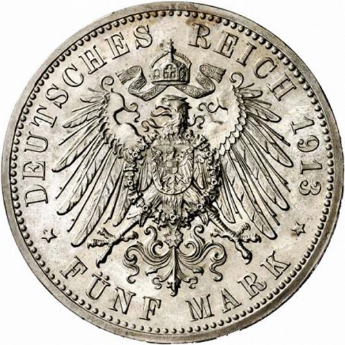 5 Mark Reverse Image minted in GERMANY in 1913A (1871-18 - Empire LUBECK)  - The Coin Database
