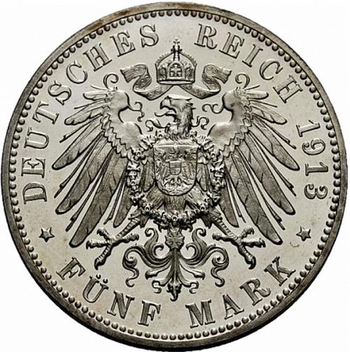 5 Mark Reverse Image minted in GERMANY in 1913F (1871-18 - Empire WURTTEMBERG)  - The Coin Database