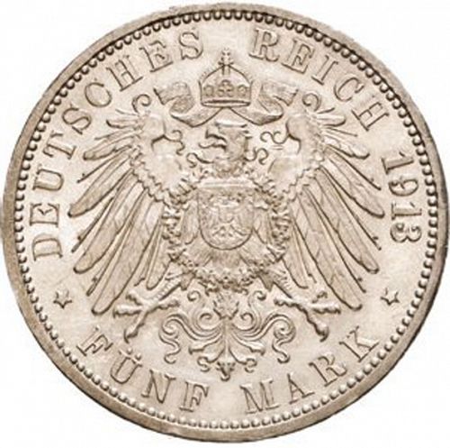 5 Mark Reverse Image minted in GERMANY in 1913G (1871-18 - Empire BADEN)  - The Coin Database