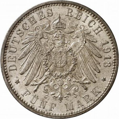 5 Mark Reverse Image minted in GERMANY in 1913J (1871-18 - Empire HAMBURG)  - The Coin Database