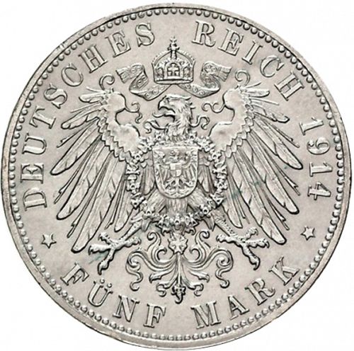 5 Mark Reverse Image minted in GERMANY in 1914D (1871-18 - Empire BAVARIA)  - The Coin Database