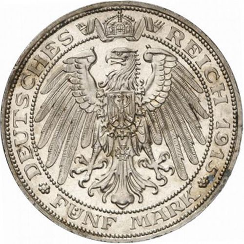 5 Mark Reverse Image minted in GERMANY in 1915A (1871-18 - Empire MECKLENBURG-SCHWERIN)  - The Coin Database