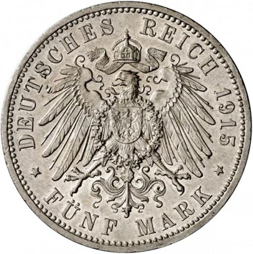 5 Mark Reverse Image minted in GERMANY in 1915A (1871-18 - Empire BRUNSWICK-WOLFENBUTTEL)  - The Coin Database