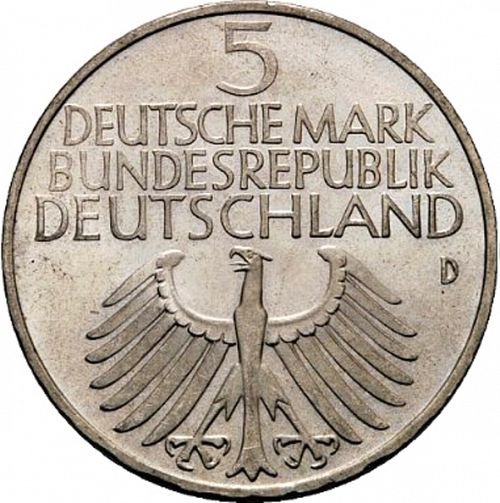 5 Mark Obverse Image minted in GERMANY in 1952D (1949-01 - Federal Republic - Commemorative)  - The Coin Database