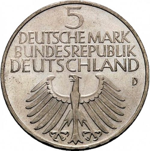 5 Mark Obverse Image minted in GERMANY in 1952D (1949-01 - Federal Republic - Commemorative)  - The Coin Database