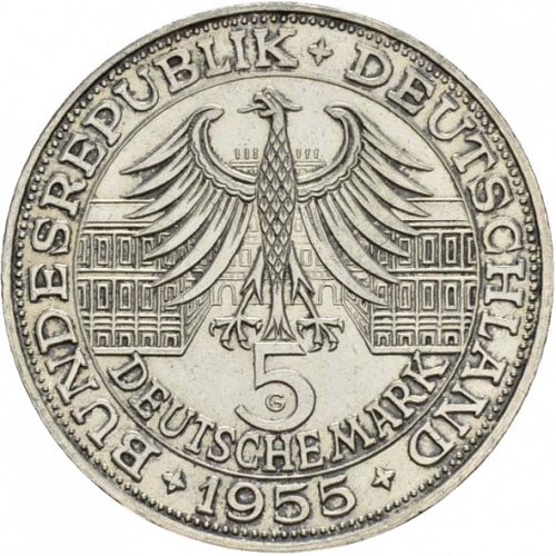 5 Mark Obverse Image minted in GERMANY in 1955G (1949-01 - Federal Republic - Commemorative)  - The Coin Database
