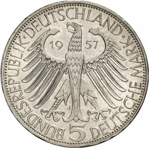 5 Mark Obverse Image minted in GERMANY in 1957J (1949-01 - Federal Republic - Commemorative)  - The Coin Database