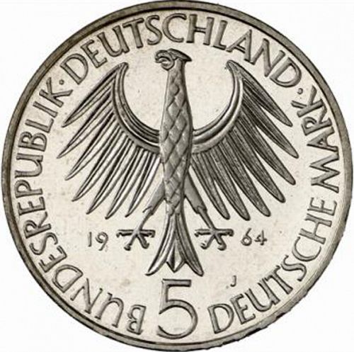 5 Mark Obverse Image minted in GERMANY in 1964J (1949-01 - Federal Republic - Commemorative)  - The Coin Database