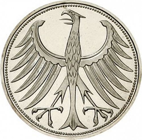 5 Mark Obverse Image minted in GERMANY in 1965F (1949-01 - Federal Republic)  - The Coin Database