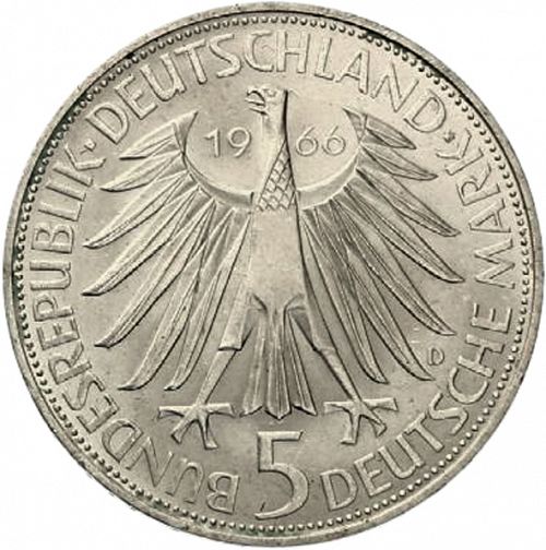 5 Mark Obverse Image minted in GERMANY in 1966D (1949-01 - Federal Republic - Commemorative)  - The Coin Database