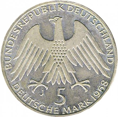 5 Mark Obverse Image minted in GERMANY in 1968J (1949-01 - Federal Republic - Commemorative)  - The Coin Database