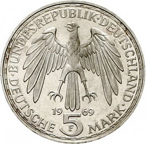 5 Mark Obverse Image minted in GERMANY in 1969F (1949-01 - Federal Republic - Commemorative)  - The Coin Database