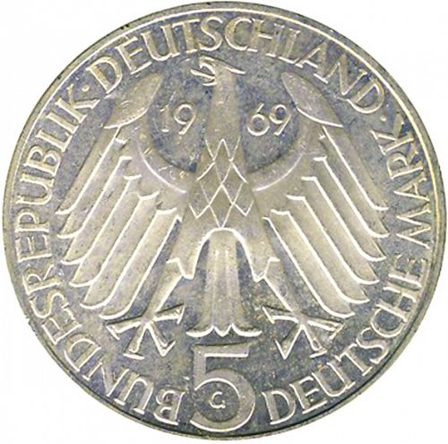 5 Mark Obverse Image minted in GERMANY in 1969G (1949-01 - Federal Republic - Commemorative)  - The Coin Database