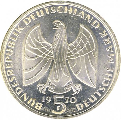 5 Mark Obverse Image minted in GERMANY in 1970F (1949-01 - Federal Republic - Commemorative)  - The Coin Database