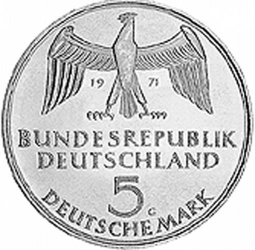 5 Mark Obverse Image minted in GERMANY in 1971G (1949-01 - Federal Republic - Commemorative)  - The Coin Database