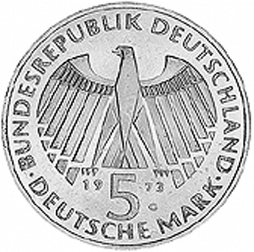 5 Mark Obverse Image minted in GERMANY in 1973G (1949-01 - Federal Republic - Commemorative)  - The Coin Database