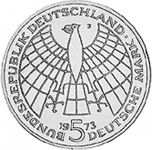 5 Mark Obverse Image minted in GERMANY in 1973J (1949-01 - Federal Republic - Commemorative)  - The Coin Database