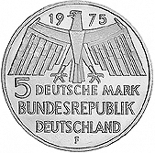 5 Mark Obverse Image minted in GERMANY in 1975F (1949-01 - Federal Republic - Commemorative)  - The Coin Database
