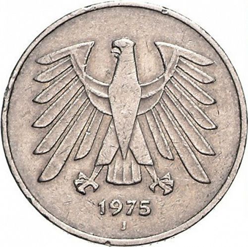 5 Mark Obverse Image minted in GERMANY in 1975J (1949-01 - Federal Republic)  - The Coin Database