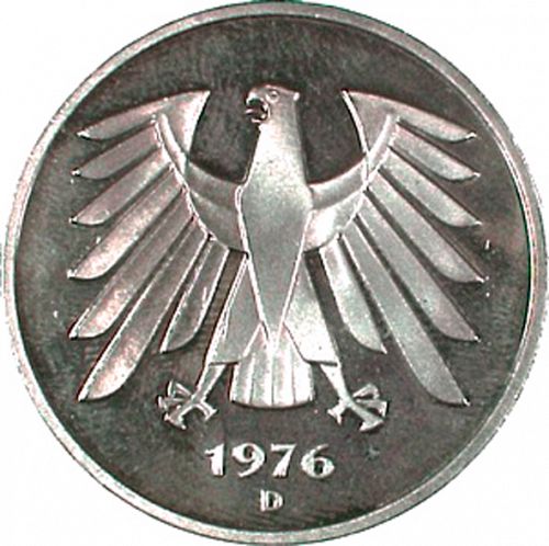 5 Mark Obverse Image minted in GERMANY in 1976D (1949-01 - Federal Republic)  - The Coin Database