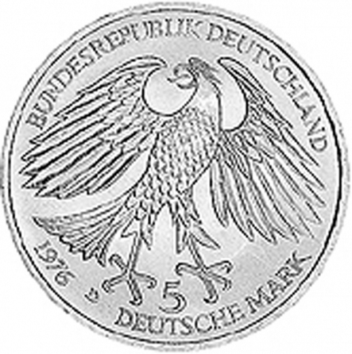 5 Mark Obverse Image minted in GERMANY in 1976D (1949-01 - Federal Republic - Commemorative)  - The Coin Database