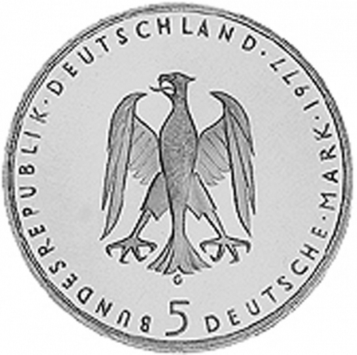 5 Mark Obverse Image minted in GERMANY in 1977G (1949-01 - Federal Republic - Commemorative)  - The Coin Database
