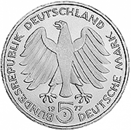 5 Mark Obverse Image minted in GERMANY in 1977J (1949-01 - Federal Republic - Commemorative)  - The Coin Database