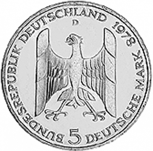 5 Mark Obverse Image minted in GERMANY in 1978D (1949-01 - Federal Republic - Commemorative)  - The Coin Database