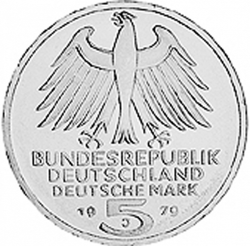 5 Mark Obverse Image minted in GERMANY in 1979J (1949-01 - Federal Republic - Commemorative)  - The Coin Database