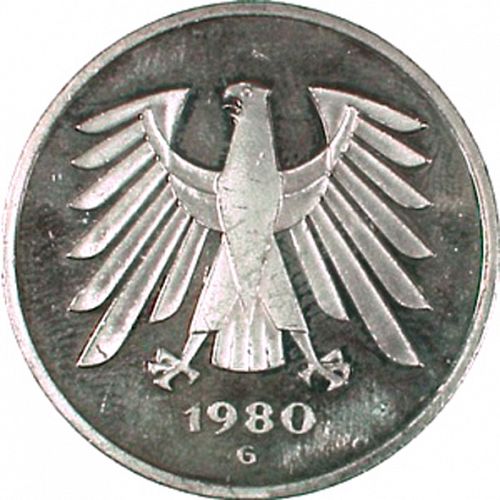5 Mark Obverse Image minted in GERMANY in 1980G (1949-01 - Federal Republic)  - The Coin Database