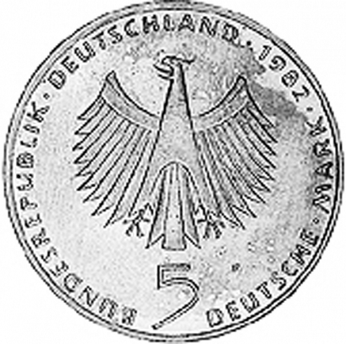 5 Mark Obverse Image minted in GERMANY in 1982F (1949-01 - Federal Republic - Commemorative)  - The Coin Database
