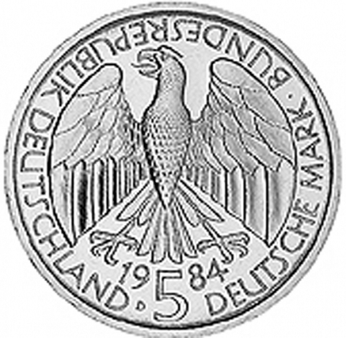 5 Mark Obverse Image minted in GERMANY in 1984D (1949-01 - Federal Republic - Commemorative)  - The Coin Database