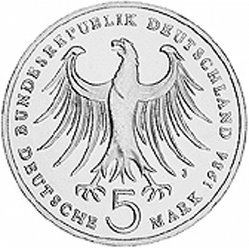 5 Mark Obverse Image minted in GERMANY in 1984J (1949-01 - Federal Republic - Commemorative)  - The Coin Database