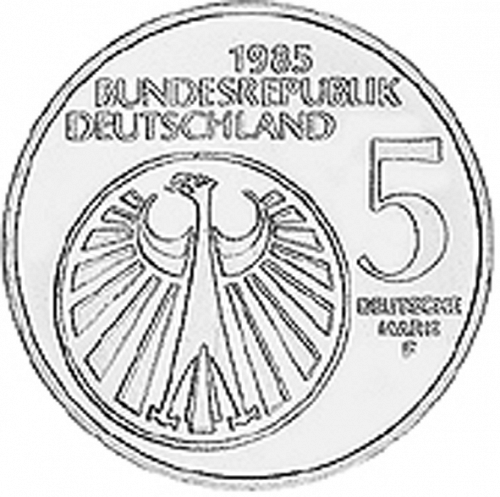 5 Mark Obverse Image minted in GERMANY in 1985F (1949-01 - Federal Republic - Commemorative)  - The Coin Database