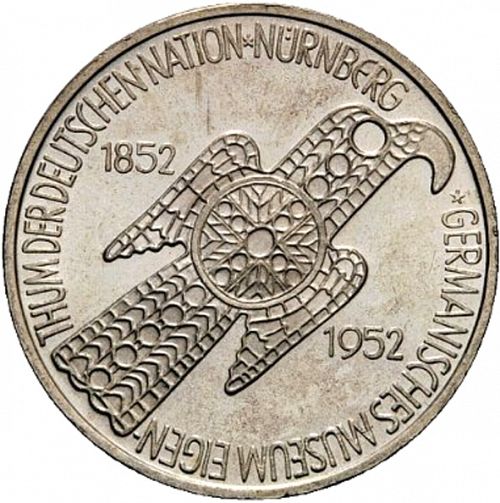 5 Mark Reverse Image minted in GERMANY in 1952D (1949-01 - Federal Republic - Commemorative)  - The Coin Database