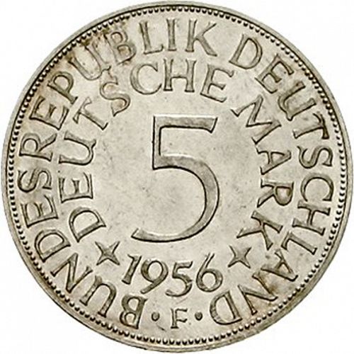 5 Mark Reverse Image minted in GERMANY in 1956F (1949-01 - Federal Republic)  - The Coin Database