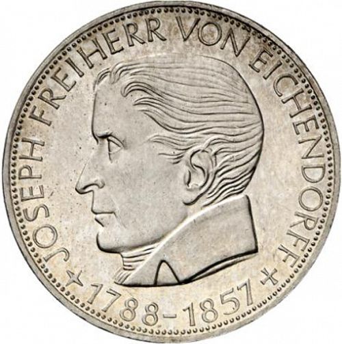 5 Mark Reverse Image minted in GERMANY in 1957J (1949-01 - Federal Republic - Commemorative)  - The Coin Database