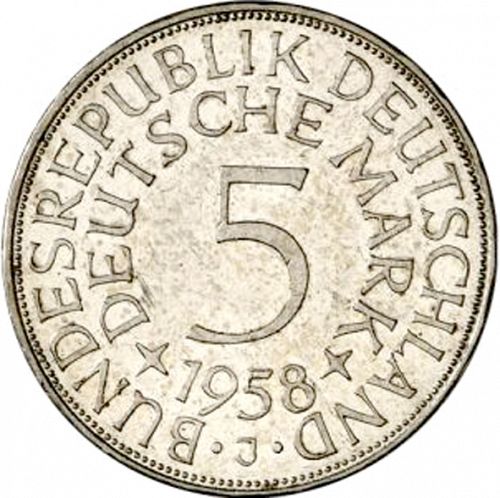 5 Mark Reverse Image minted in GERMANY in 1958J (1949-01 - Federal Republic)  - The Coin Database