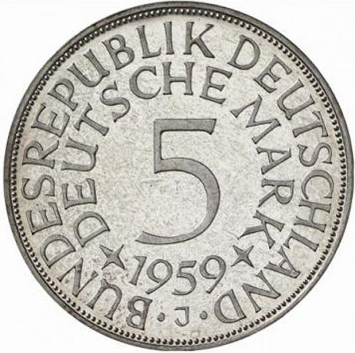 5 Mark Reverse Image minted in GERMANY in 1959J (1949-01 - Federal Republic)  - The Coin Database