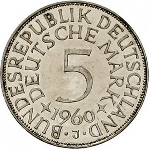 5 Mark Reverse Image minted in GERMANY in 1960J (1949-01 - Federal Republic)  - The Coin Database