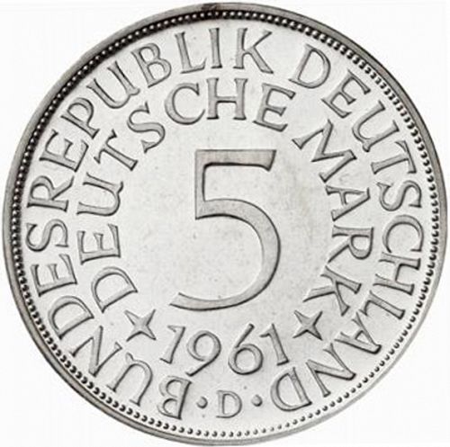 5 Mark Reverse Image minted in GERMANY in 1961D (1949-01 - Federal Republic)  - The Coin Database