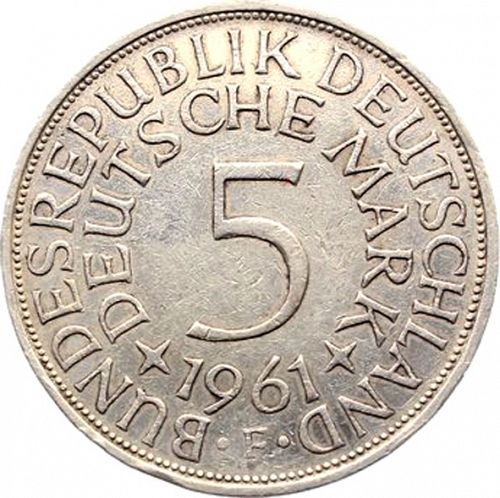 5 Mark Reverse Image minted in GERMANY in 1961F (1949-01 - Federal Republic)  - The Coin Database