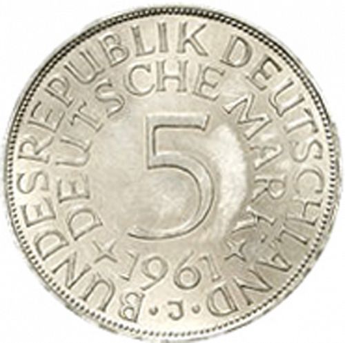 5 Mark Reverse Image minted in GERMANY in 1961J (1949-01 - Federal Republic)  - The Coin Database
