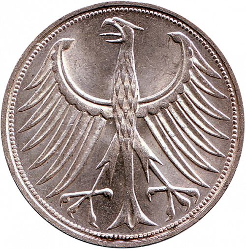 5 Mark Reverse Image minted in GERMANY in 1963F (1949-01 - Federal Republic)  - The Coin Database