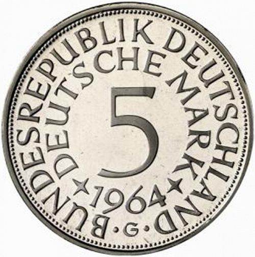 5 Mark Reverse Image minted in GERMANY in 1964G (1949-01 - Federal Republic)  - The Coin Database
